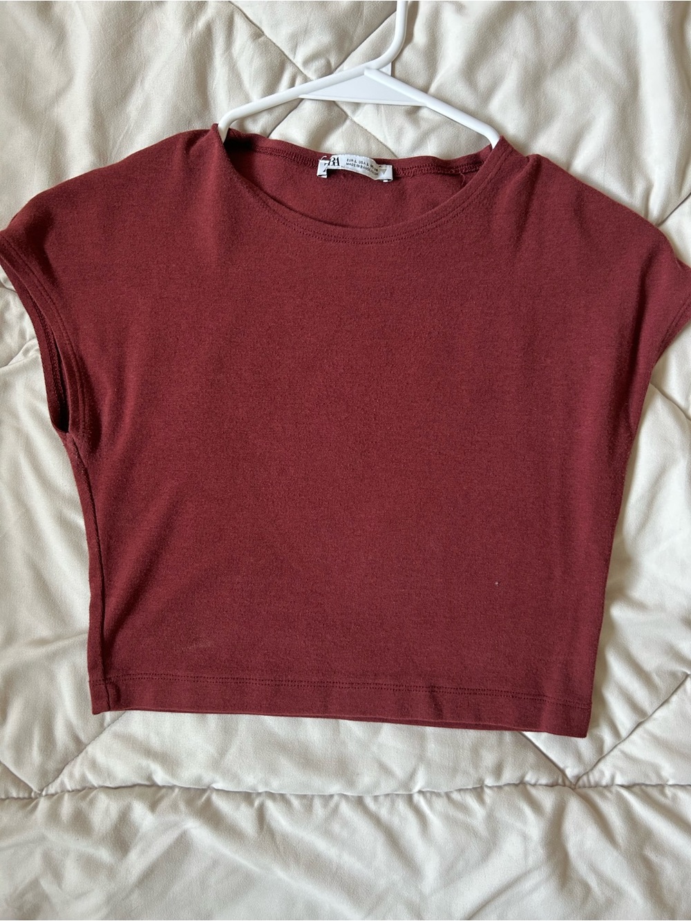 Zara Wine Red Cap-Sleeve Crop Top